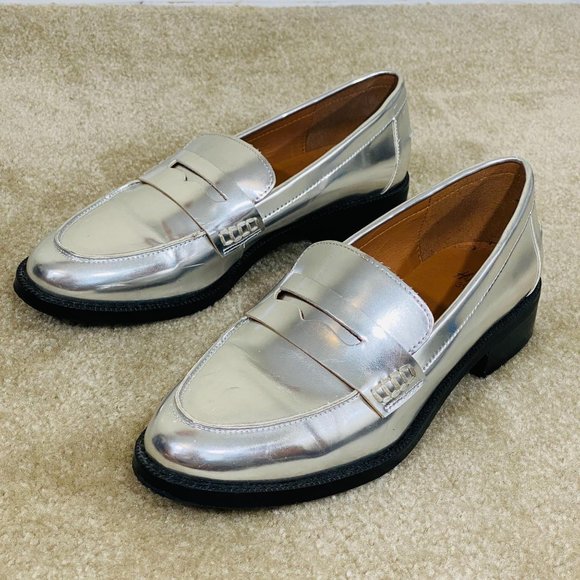 H&M Women’s Metallic Silver Slip on Loafers 39/8